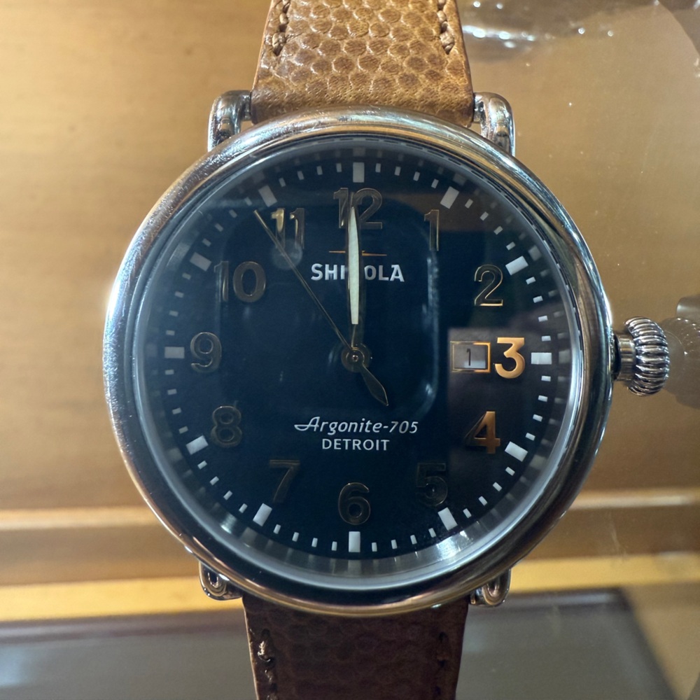 Shinola Argonite 705 Black Dial with Tan Leather Strap